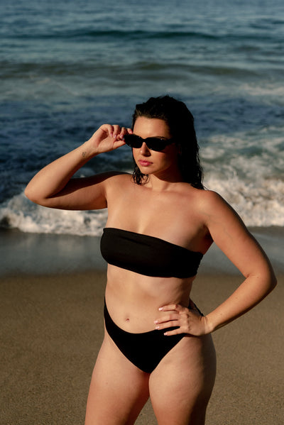 Gillian High Waist Full Bikini Bottom in Black Squiggle, Beach Bunny